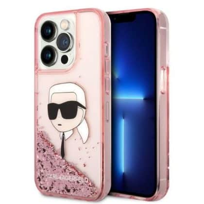 Karl Lagerfeld Glitter Karl Head - θήκη για Apple iPhone 14 Pro - Ροζ