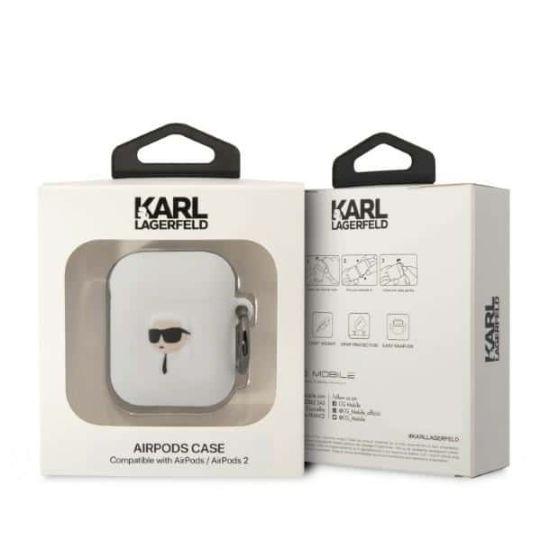 Karl Lagerfeld KLA2RUNIKH Κάλυμμα για AirPods 1/2 λευκό/white Σιλικόνης Karl Head 3D - Image 3