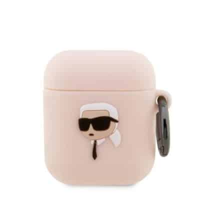 Karl Lagerfeld KLA2RUNIKP Κάλυμμα AirPods 1/2 ροζ/ροζ Σιλικόνης Karl Head 3D