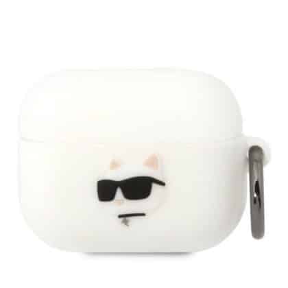 Karl Lagerfeld KLAPRUNCHH Κάλυμμα για AirPods Pro λευκό/white Σιλικόνης Κεφάλι Choupette 3D
