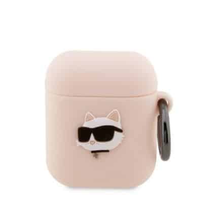 Karl Lagerfeld KLA2RUNCHP Κάλυμμα για AirPods 1/2 ροζ Σιλικόνης με 3D κεφάλι Choupette