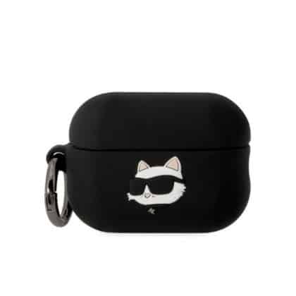 Karl Lagerfeld KLAP2RUNCHK Κάλυμμα AirPods Pro 2 (2022/2023) μαύρο/μαύρο Σιλικόνη Κεφάλι Choupette 3D