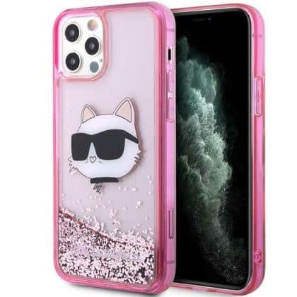 Karl Lagerfeld Liquid Glitter Choupette's Head - θήκη για Apple iPhone 12 / Pro - Ροζ