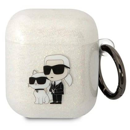 Karl Lagerfeld KLA2HNKCTGT Διαφανής λαμπερή θήκη για Airpods 1/2 Karl&Choupette
