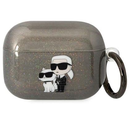 Karl Lagerfeld KLAPHNKCTGK Κάλυμμα για Airpods Pro μαύρο/μαύρο Glitter Karl&Choupette
