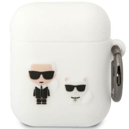 Karl Lagerfeld KLACA2SILKCW Θήκη για AirPods 1/2 λευκή/white Silicone Karl & Choupette