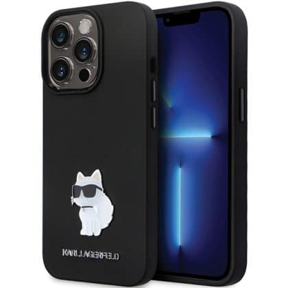 Karl Lagerfeld Silicone Choupette Μεταλλική καρφίτσα - θήκη για Apple iPhone 13 / Pro - Μαύρο