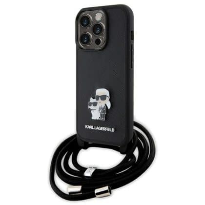 Karl Lagerfeld Crossbody Saffiano Metal Pin Karl & Choupette - θήκη για Apple iPhone 15 Pro - Μαύρο