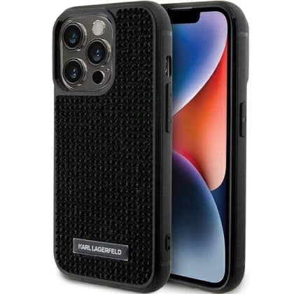 Karl Lagerfeld Rhinestone Logo Metal Plate - θήκη για Apple iPhone 15 Pro - Μαύρο