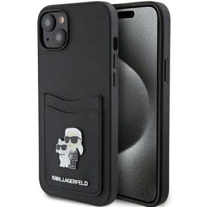 Karl Lagerfeld Saffiano Cardslot Karl&Choupette Metal Pin - θήκη για Apple iPhone 15 - Μαύρο