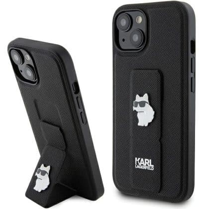 Karl Lagerfeld Gripstand Saffiano Choupette Pins - θήκη για Apple iPhone 15 Plus - Μαύρο