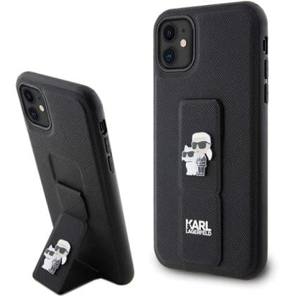 Karl Lagerfeld Gripstand Saffiano Karl&Choupette Pins - Apple iPhone 11 / XR - Μαύρο