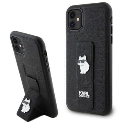 Karl Lagerfeld Gripstand Saffiano Choupette Pins - Apple iPhone 11 / XR - Μαύρο