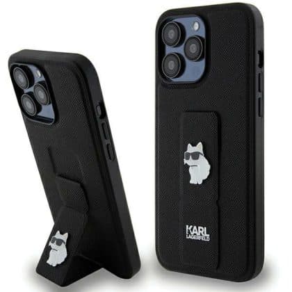 Karl Lagerfeld Gripstand Saffiano Choupette Pins - θήκη για Apple iPhone 13 Pro Max - Μαύρο