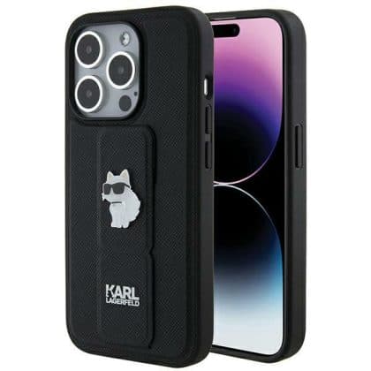 Karl Lagerfeld Gripstand Saffiano Choupette Pins - θήκη για Apple iPhone 14 Pro - Μαύρο