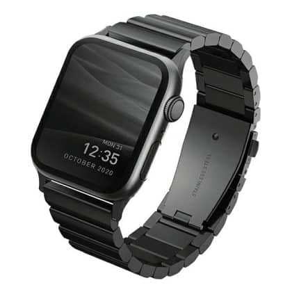 UNIQ pasek Strova Apple Watch 42/44/45/ 49mm Series 1/2/3/4/5/6/7/8/9/SE/SE2/Ultra/Ultra 2 Stainless Steel czarny/midnight black