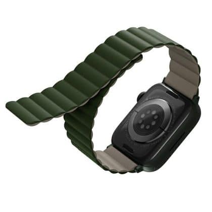 UNIQ pasek Revix Apple Watch Series 1/2/3/4/5/6/7/8/9/SE/SE2/Ultra/Ultra 2 42/44/45/49mm. Reversible Magnetic zielony-ciemnoszary/green-taupe