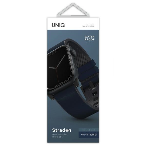 UNIQ pasek Straden Apple Watch Series 1/2/3/4/5/6/7/8/9/10/SE/SE2/Ultra/Ultra 2 42/44/45/49mm. Leather Hybrid Strap niebieski/blue - Image 3