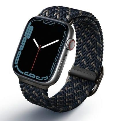 UNIQ pasek Aspen Apple Watch 44/42/45 mm Series 1/2/3/4/5/6/7/8/9/SE/SE2 Braided DE niebieski/obsidian blue