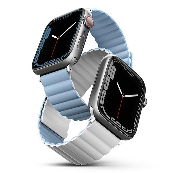 UNIQ pasek Revix Apple Watch Series 1/2/3/4/5/6/7/8/9/SE/SE2/Ultra/Ultra 2 42/44/45/49mm. Reversible Magnetic biały-niebieski/white-blue - Image 2