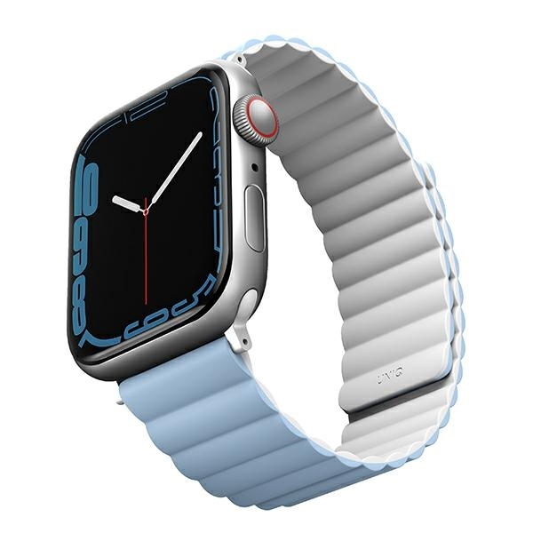 UNIQ pasek Revix Apple Watch Series 1/2/3/4/5/6/7/8/9/SE/SE2/Ultra/Ultra 2 42/44/45/49mm. Reversible Magnetic biały-niebieski/white-blue - Image 3