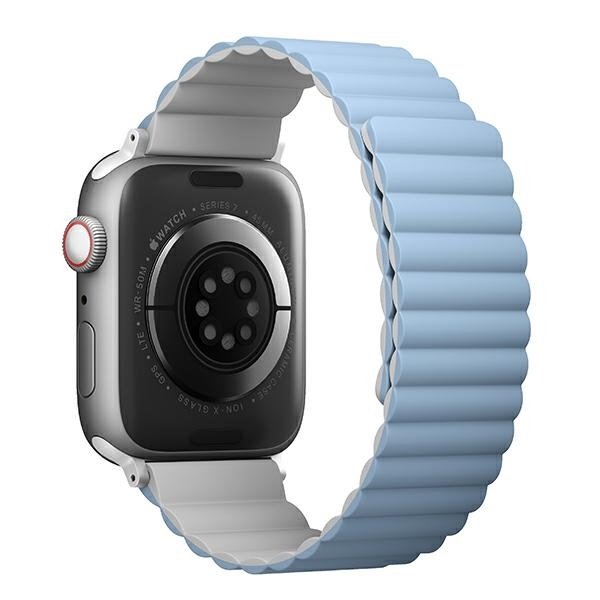 UNIQ pasek Revix Apple Watch Series 1/2/3/4/5/6/7/8/9/SE/SE2/Ultra/Ultra 2 42/44/45/49mm. Reversible Magnetic biały-niebieski/white-blue - Image 4
