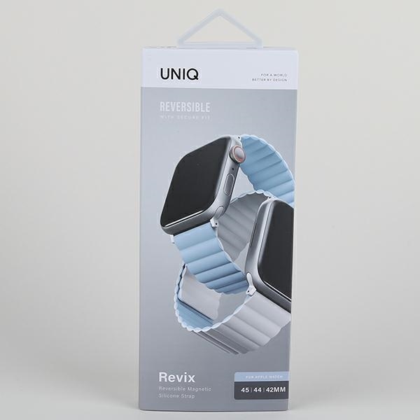 UNIQ pasek Revix Apple Watch Series 1/2/3/4/5/6/7/8/9/SE/SE2/Ultra/Ultra 2 42/44/45/49mm. Reversible Magnetic biały-niebieski/white-blue - Image 10