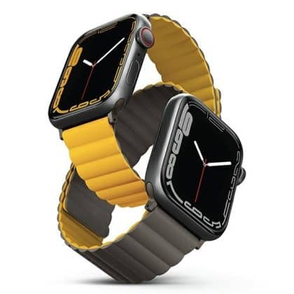 UNIQ pasek Revix Apple Watch Series 1/2/3/4/5/6/7/8/9/SE/SE2/Ultra/Ultra 2 42/44/45/49mm. Reversible Magnetic musztardowy-khaki/mustard-khaki