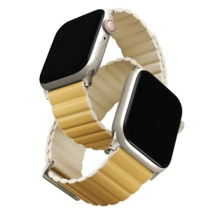 UNIQ pasek Revix Premium Apple Watch Series 1/2/3/4/5/6/7/8/9/SE/SE2 38/40/41mm Edition Reversible Magnetic Leather żółty-beżowy/yellow-beige