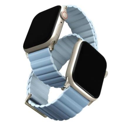 UNIQ pasek Revix Premium Apple Watch Series 1/2/3/4/5/6/7/8/9/SE/SE2 38/40/41mm Edition Reversible Magnetic Leather biało-niebieski/arctic-soft blue