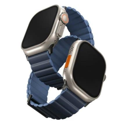 UNIQ pasek Revix Premium Apple Watch Series 1/2/3/4/5/6/7/8/9/SE/SE2/Ultra/Ultra 2 42/44/45/49mm Edition Reversible Magnetic Leather niebieski/prussian-mist blue