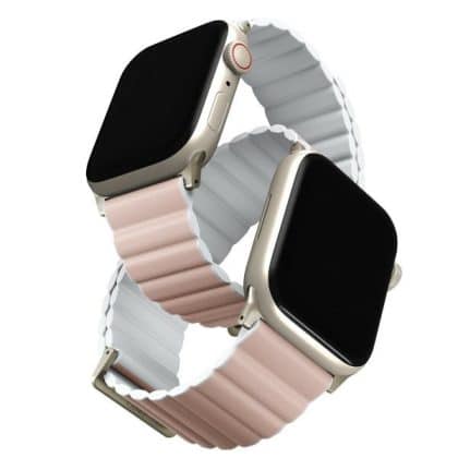 UNIQ pasek Revix Premium Apple Watch Series 1/2/3/4/5/6/7/8/9/SE/SE2/Ultra/Ultra 2 42/44/45/49mm Edition Reversible Magnetic Leather różowy-biały/blush pink-white