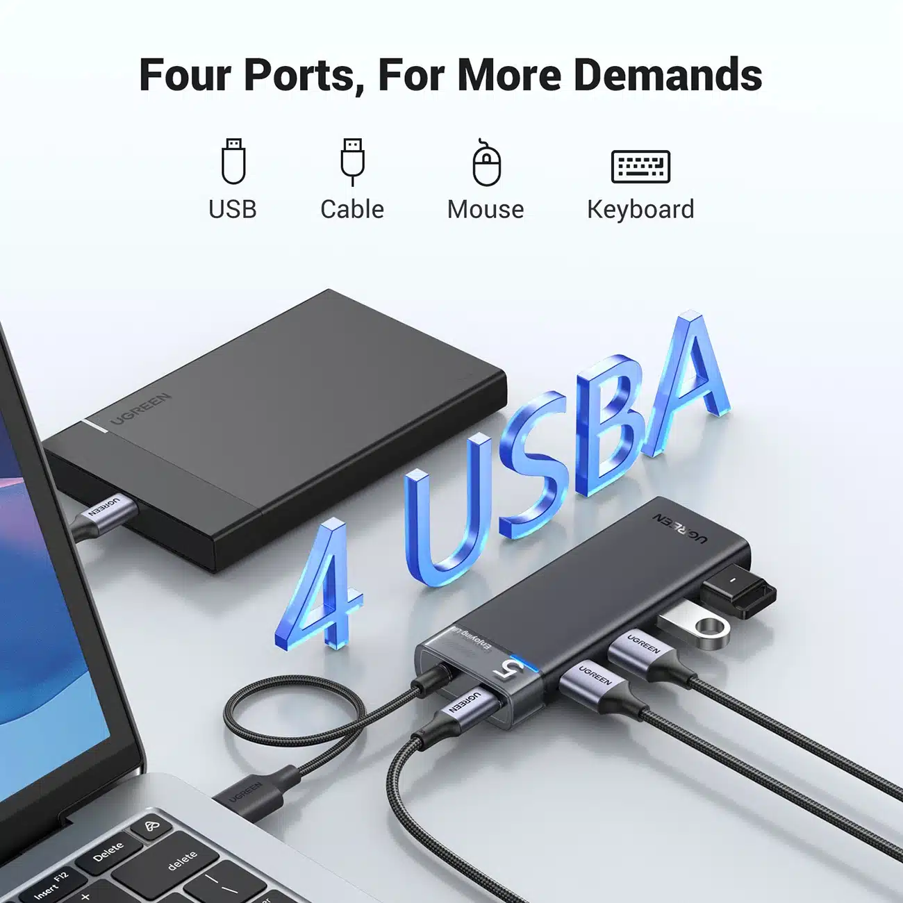 Ugreen CM653 HUB με 4 θύρες USB-A και καλώδιο τροφοδοσίας USB-A - μαύρο - Image 4