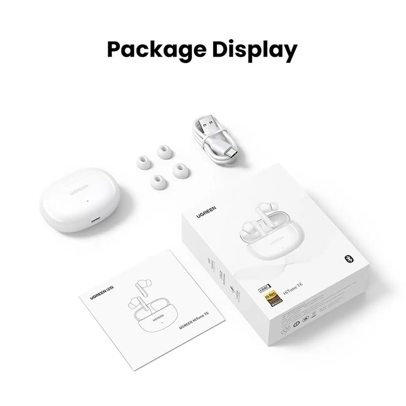 Ugreen HiTune T6 ασύρματα ακουστικά με λειτουργία ANC + καλώδιο USB-A - USB-C - λευκό - Image 3