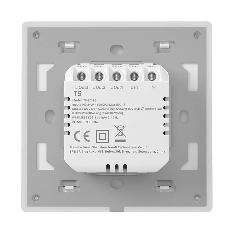Έξυπνος Διακόπτης Τοίχου με Αφή Wi-Fi Sonoff TX T5 2C (2-κανάλια) - Image 3