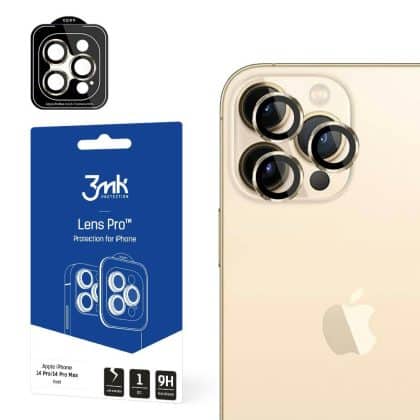 3MK Προστασία Φακού Pro για iPhone 14 Pro / 14 Pro Max με χρυσό πλαίσιο συναρμολόγησης 1τμχ.