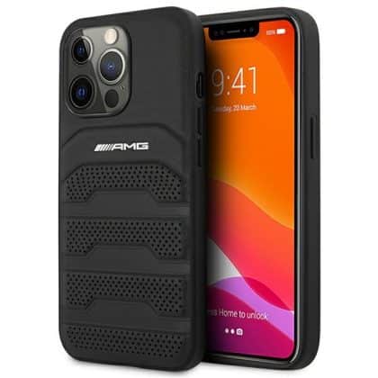 Mercedes Leather Debossed Lines - θήκη για Apple iPhone 14 Pro - Μαύρο