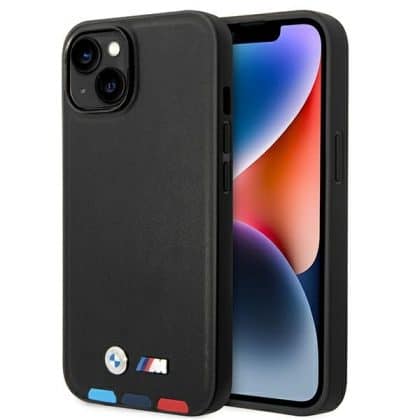 BMW Leather Stamp Tricolor Magsafe - θήκη για Apple iPhone 14 Plus - Μαύρο