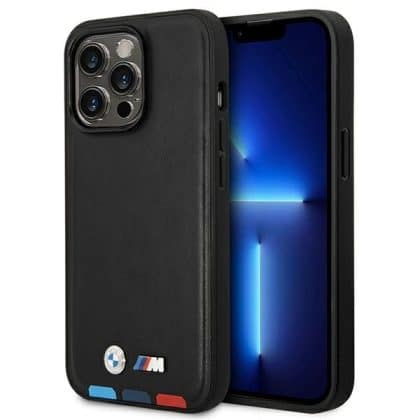 BMW Leather Stamp Tricolor Magsafe - θήκη για Apple iPhone 14 Pro - Μαύρο