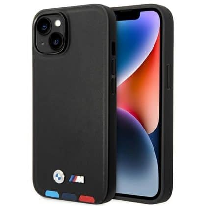 BMW Leather Stamp Tricolor - θήκη για Apple iPhone 14 Plus - Μαύρο