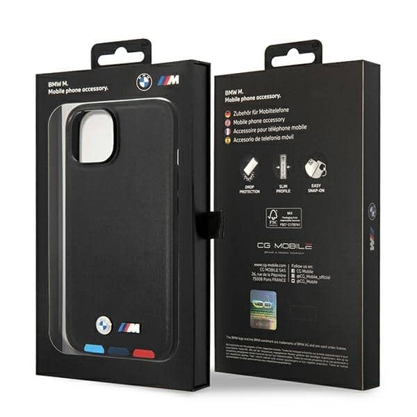 BMW Leather Stamp Tricolor - θήκη για Apple iPhone 14 Plus - Μαύρο - Image 8