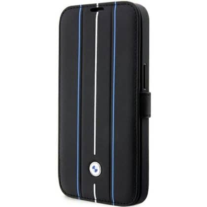 BMW Leather Stamp Blue Lines - θήκη για Apple iPhone 14 Pro - Μαύρο