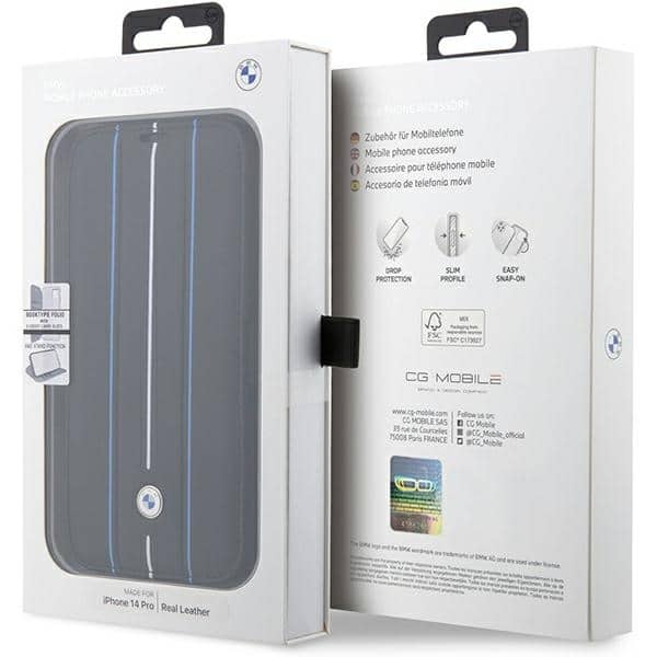 BMW Leather Stamp Blue Lines - θήκη για Apple iPhone 14 Pro - Μαύρο - Image 7