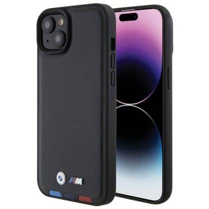 BMW Leather Stamp Tricolor - θήκη για Apple iPhone 15 Plus - Μαύρο