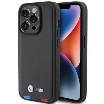 BMW Leather Stamp Tricolor - θήκη για Apple iPhone 15 Pro - Μαύρο