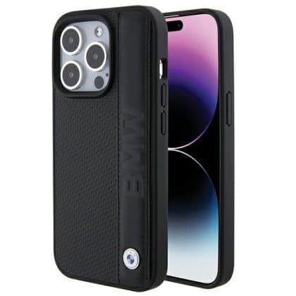 BMW Leather Textured & Stripe - θήκη για Apple iPhone 15 Pro - Μαύρο