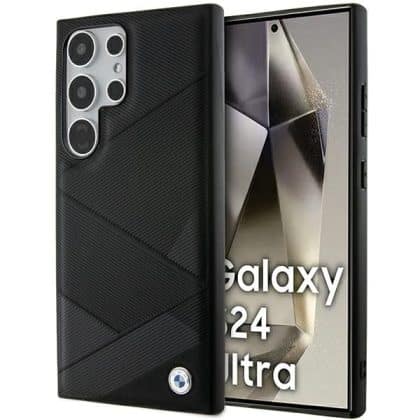BMW Signature Leather Crossing Lines Pattern - θήκη για Samsung Galaxy S24 Ultra - Μαύρο