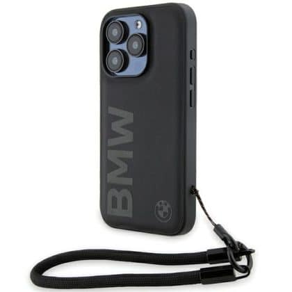 BMW Signature Leather Wordmark Cord - θήκη για Apple iPhone 15 Pro - Μαύρο