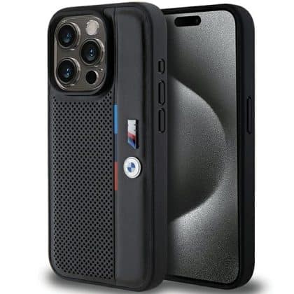 BMW Perforated Tricolor Line - θήκη για Apple iPhone 15 Pro - Μαύρο