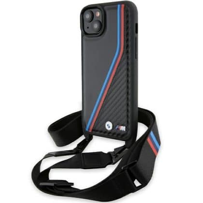 BMW M Edition Carbon Tricolor Lines & Strap - θήκη για Apple iPhone 15 Plus - Μαύρο